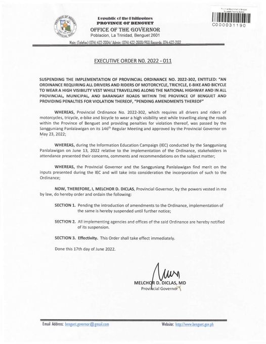 June 21, 2022 - IMPLEMENTATION OF VEST ORDINANCE SUSPENDED