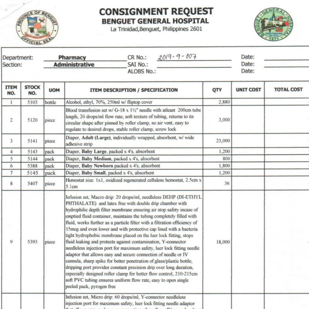 consignment request 2019-9-007